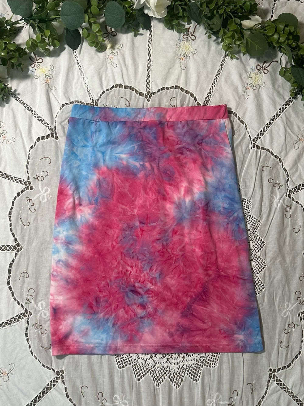 Pink and blue tie-dye skirt